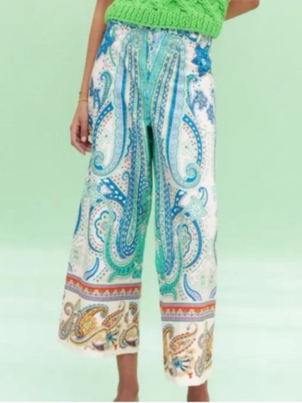 NWT Zara Paisley Printed Cropped Wide Leg Trousers